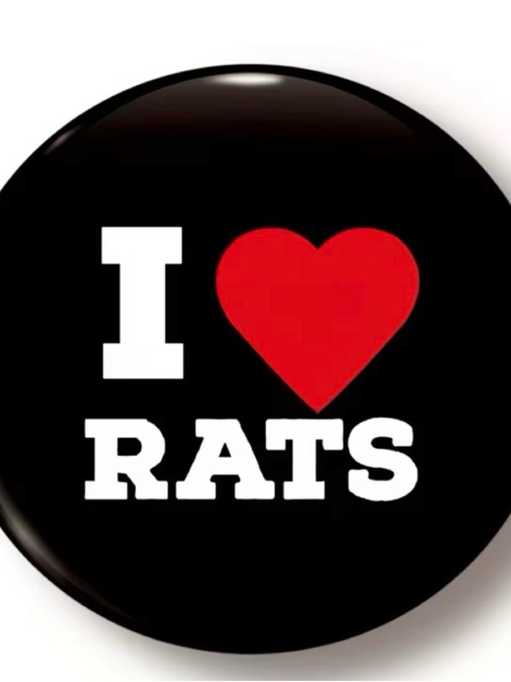 I Love Rats Black Button Badge - Red Heart